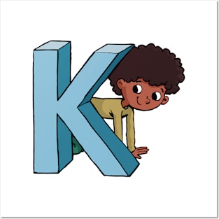 boy is hiding behind the capital letter K Posters and Art